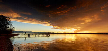 Jetty and Lake, sunset, Ambach, Lake Starnberg, bavaria, germany