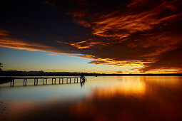 Jetty and Lake, sunset, Ambach, Lake Starnberg, bavaria, germany