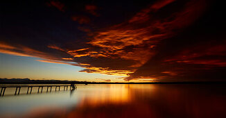 Jetty and Lake, sunset, Ambach, Lake Starnberg, bavaria, germany