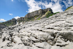 Karst formation at plateau Gottesackerplateau with Hoher Ifen in background, Allgaeu Alps, valley of Walsertal, Vorarlberg, Austria