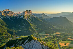Grand Veymont and Mont Aiguille in the morning light, from the Tête Chevalier, Vercors, Dauphine, Dauphine, Isère, France