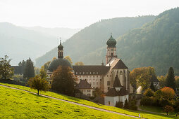 St. Trudpert's Abbey in autumn, Kloster St. Trudpert, Benedictine monastery,  Münstertal, Black Forest, Baden-Württemberg, Germany