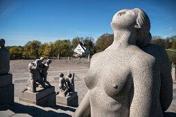 sculptures of naked people at Monolitten at Vigelandsparken, sculpture park of sculptor Gustav Vigeland, Frogner Park, Oslo, Norway, Scandinavia, Europe