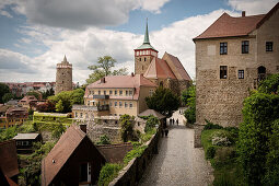 view at histroic town centre and Michaelis church in Bautzn, Saxony, Germany