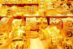 Gold, Jewellery, Store Window, Dubai City of Gold, Gold Souk, Deira, Dubai, UAE, United Arab Emirates