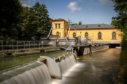 Historic waterworks at the Hochablass, UNESCO World Heritage Historic Water Management, Augsburg, Bavaria, Germany