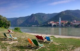 Blick über die Donau bei Dürnstein, Wachau, Niederösterreich, Österreich