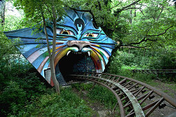 Overgrown roller coaster in the disused amusement park in the Plänterwald, Treptow, Berlin, Germany