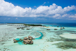 Luftaufnahme der Ferieninsel Lankanfushi, Nord Male Atoll, Indischer Ozean, Malediven