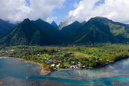 Aerial view of Teahupoo, Tahiti, French Polynesia