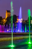 Gothic church of the Visitation of the Blessed Virgin Mary, one of the oldest buildings in Warsaw, Multimedia Fountain Park, old town, Warsaw, Mazovia region, Poland, Europe