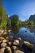 Merced River with El Capitan in Yosemite National Park in Summer, USA