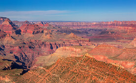 Grand Canyon red canyons at sun with blue sky, USA