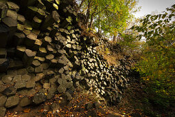 Basalt column wall at Gangolfsberg near Oberelsbach, Rhoen, Bavaria, Germany