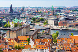 View towards northwest on the city centre, from the tower of a church of Our Saviour (Vor Frelsers Kirke), baroque, Copenhagen, Zealand, Denmark