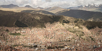 View from El Alto to the extensive urban area of La Paz, Andes, Bolivia, South America