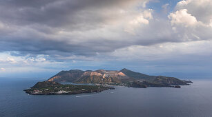 Volcano island Vulcano with dramatic clouds, Sicily Italy