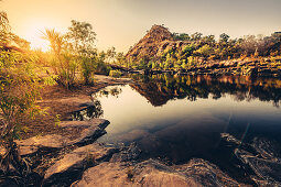 Sunrise at Bell Gorge with the waterfall in the Kimberley region in Western Australia, Australia, Oceania