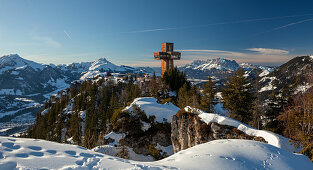 Buchensteinwand and Jakobskreuz in Fieberbrunn in the Wilder Kaiser near Winter, Tyrol