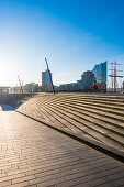 The steps of the promenade at the port of Hamburg with the Elbphilharmonie in the background, Neustadt, Hamburg, Germany