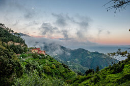Hilly landscape with a house above Vernazza, Cinque Terre, Italy