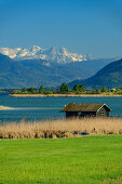 Chiemsee mit Loferer Steinberge im Hintergrund, Chiemsee, Benediktradweg, Chiemseeradweg, Chiemgau, Oberbayern, Bayern, Deutschland