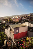 huge Chilean flag on house wall, Valparaiso, Chile, South America