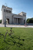 View of the Königsplatz in Munich, in the foreground a bicycle, Munich; Bavaria; Germany; Europe