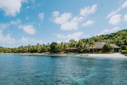 View from the sea to the luxury resort, Kokomo Private Island, Fiji, Oceania
