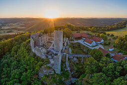 Sunrise at the Wolfstein ruin, Neumarkt in der Oberpfalz, Upper Palatinate, Bavaria, Germany