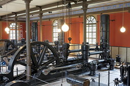 Flywheels of the waterworks at Hohen Ablass, Augsburg, Swabia, Bavaria, Germany