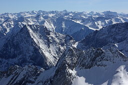 View from the Zugspitze, Garmisch-Partenkirchen, Werdenfelser Land, Upper Bavaria, Bavaria, Germany