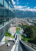 View from the diving platform on Bergisel over the city and the Nordkette in Innsbruck, Tyrol, Austria