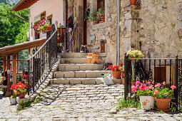 House entrance in the village of Bulnes, Bulnes, Picos de Europa, Picos de Europa National Park, Cantabrian Mountains, Asturias, Spain