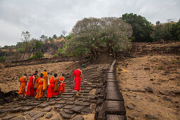 Monks at the Vat Phou Temple in Champasak, Laos, Asia