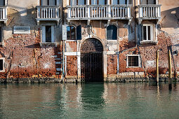 View of the house facade along the Grand Canal, Venice, Veneto, Italy, Europe