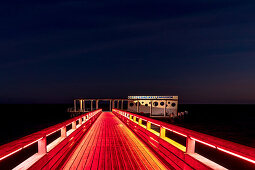 Light illumination of the pier in Kellenhusen at the blue hour, Baltic Sea, Ostholstein, Schleswig-Holstein, Germany