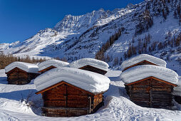 The huts of Vorsaas in the Loetschental, Valais, Switzerland.