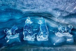 Dog ice sculptures in the ice palace at Jungfraujoch, Valais, Switzerland