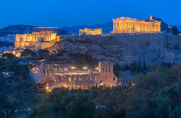 View of the Acropolis by night, Athens, Greece, Europe