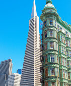 Blick auf den Columbus Tower und die Transamerica Pyramid in San Francisco;  Kalifornien,  USA