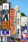 Clubs signs on buildings in North Beach district, San Francisco, California, USA