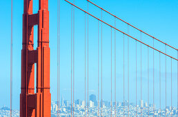 View of Golden Gate Bridge and financial district, San Francisco, California, USA