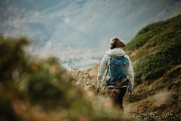 Wanderin from behind, Switzerland, hiking, mountains,