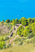 9th century temple of Diana, megalithic structure on slope of La Rocca, Cefalu, Sicily, Italy