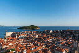 Panoramic view of Lokrum Island and the old town of Dubrovnik, Dalmatia, Croatia.