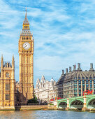 Ansicht von Big Ben und Westminster Bridge, London, England, Vereinigtes Königreich