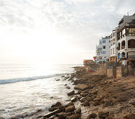  Beach of the popular tourist destination Taghazout in Morocco. 