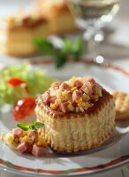 Vol-au-vent with cooked ham & vegetable filling