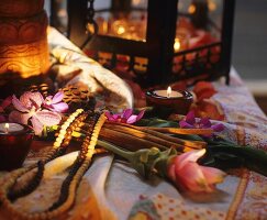 Turmeric flower, cinnamon sticks and orchids